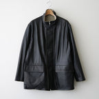 REVERSIBLE WOOL TWISTED TWILL / SHEEP LEATHER HALF COAT #KHAKI BEIGE CHAMBRAY × BLACK [A26AC01AN]