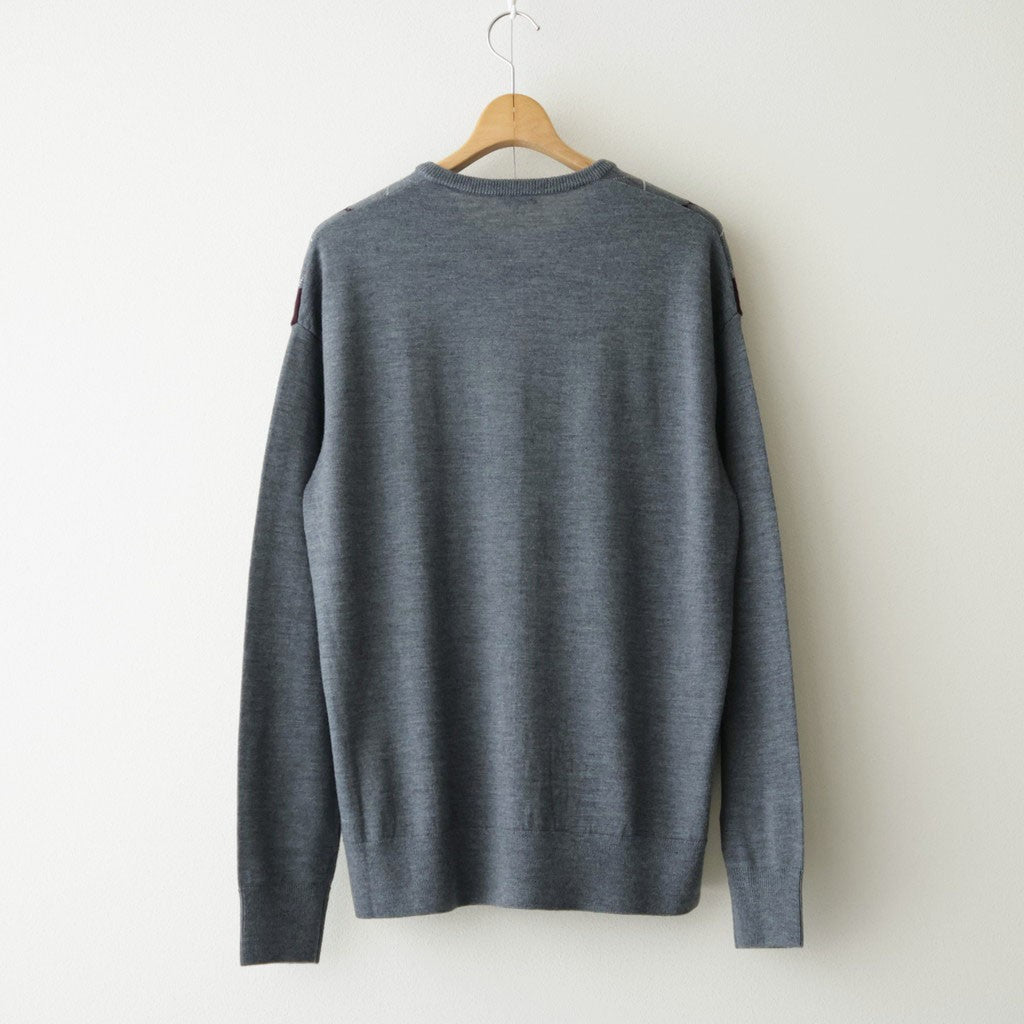 Argyle V-Neck Sweater #GREY×BORDEAUX [I26AW-K5]