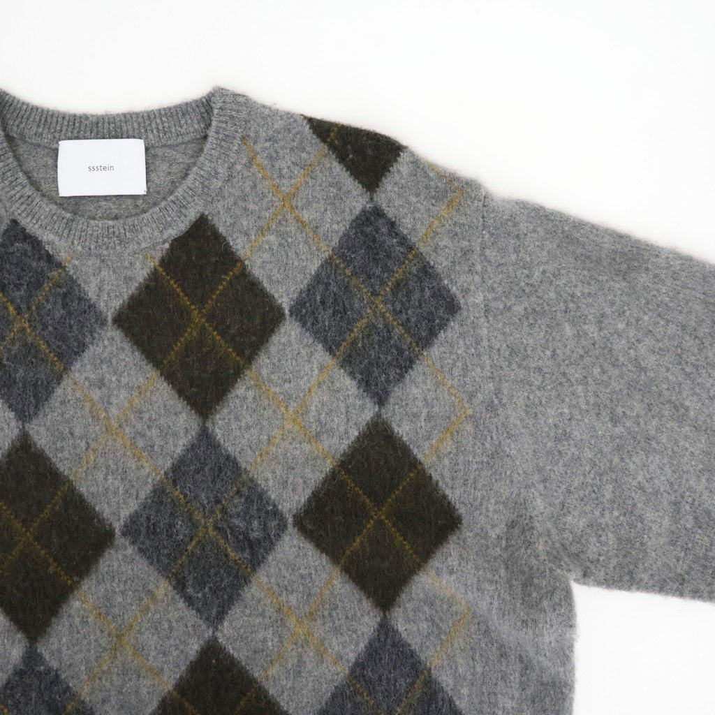 FINE WOOL ARGYLE KNIT CREW NECK LS #LIGHT GREY MULTI [ST.1649]