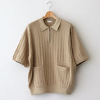 Rib Pattern Half Zip Polo #Beige [2501-012]