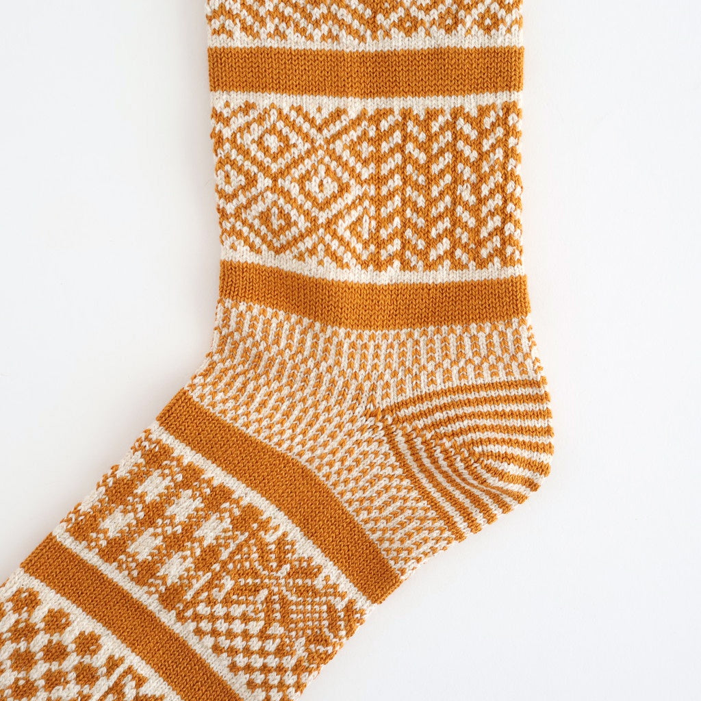 MULTI JACQUARD CREW SOCKS #IVORY/GOLD [R1337-AW25]