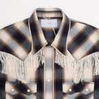 INDIGO COTTON OMBRE PLAID WESTERN BLOUSE #INDIGO&BROWN [23AWSH12]