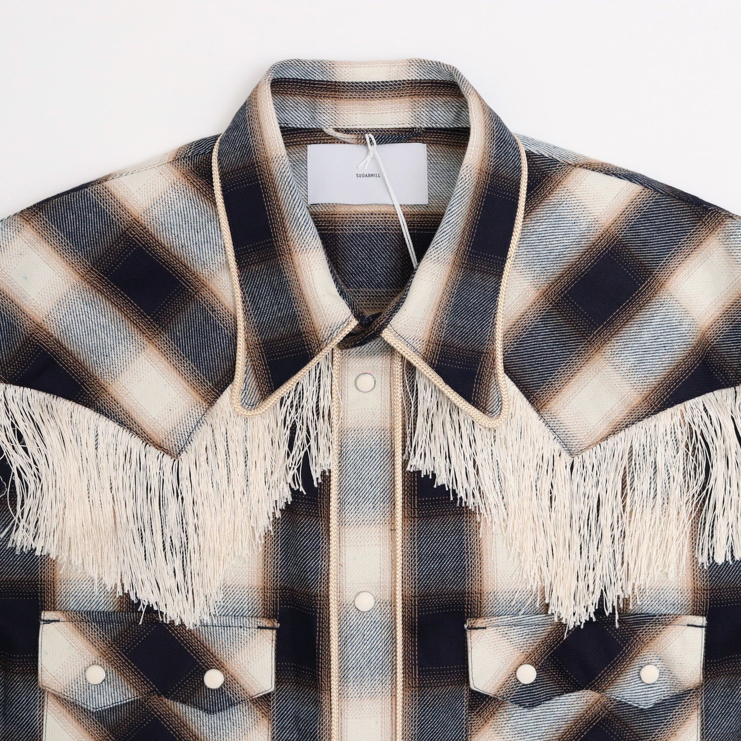 INDIGO COTTON OMBRE PLAID WESTERN BLOUSE #INDIGO&BROWN [23AWSH12]