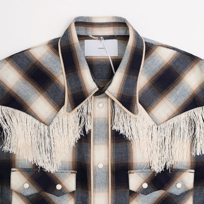 INDIGO COTTON OMBRE PLAID WESTERN BLOUSE #INDIGO&amp;BROWN [23AWSH12]