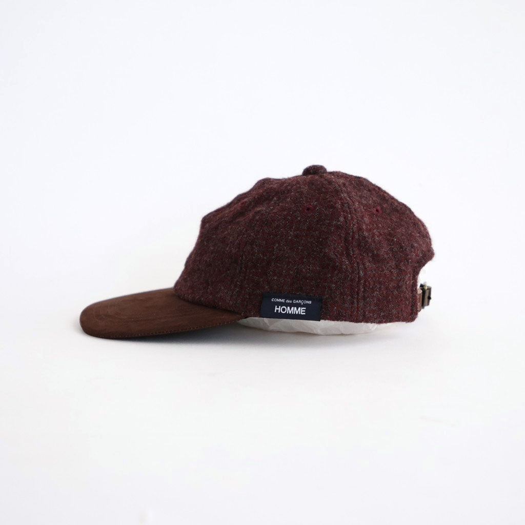 ウールヘリンボーン生地縮絨×レザー キャップ #BURGUNDY [HR-K601-051]