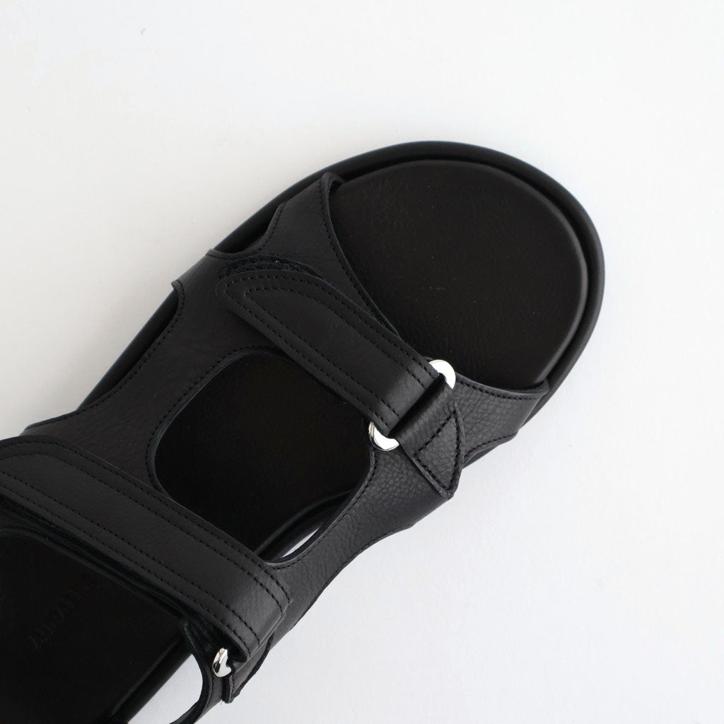 SOFT LEATHER DOUBLE STRAP SANDALS #BLACK [A26SS12QD]