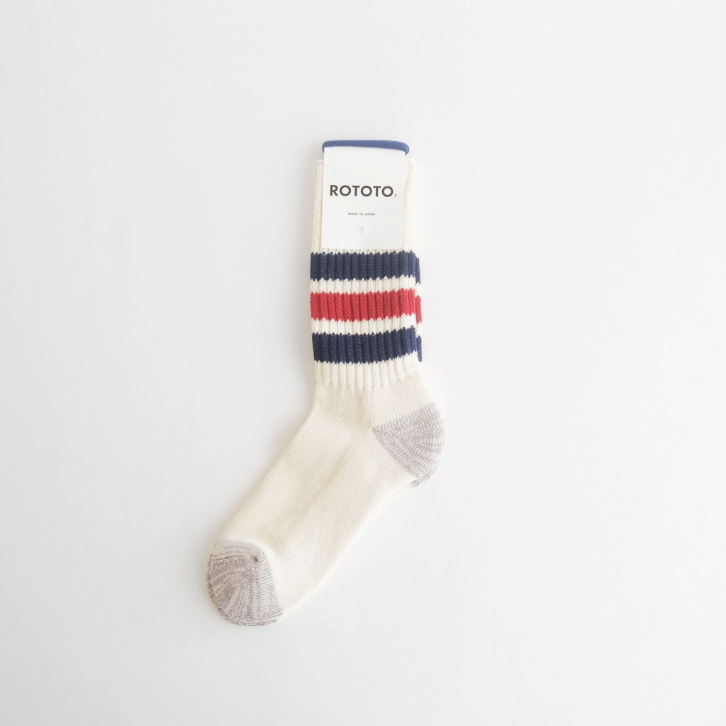 COARSE RIBBED OLDSCHOOL CREW SOCKS #NAVY/D.RED [R1255-AW25]