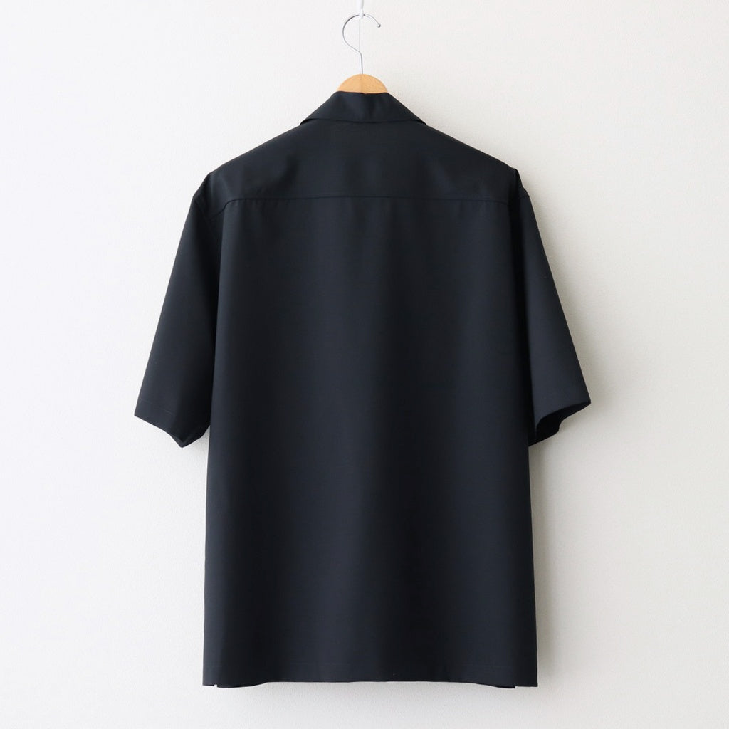 SUPER FINE TROPICAL WOOL OPEN COLLAR HALF SLEEVED SHIRT #TOP DARK NAVY [A25SS02WT]
