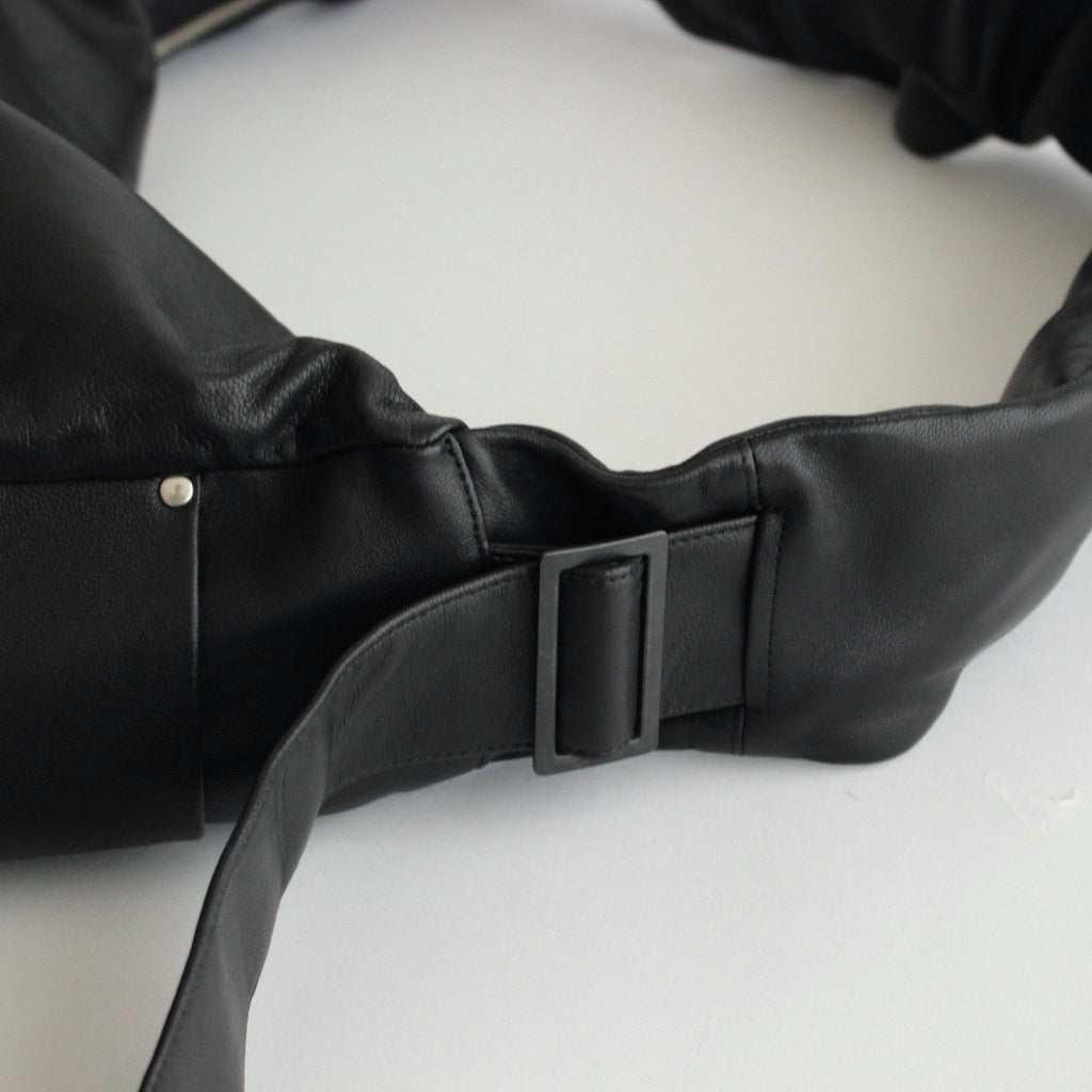 SHIRRING HANDLE LEATHER SHOULDER BAG #BLACK [ST.1333]