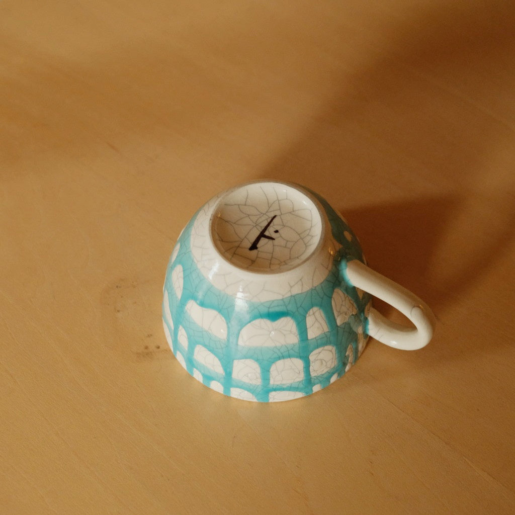 手付きカップ 貫入 #ターコイズ流し