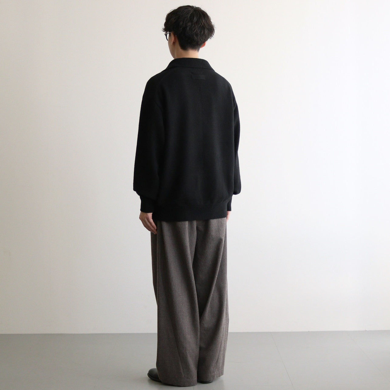 EXTRA FINE WOOL KNIT SKIPPER LS #BLACK [ST.1136]