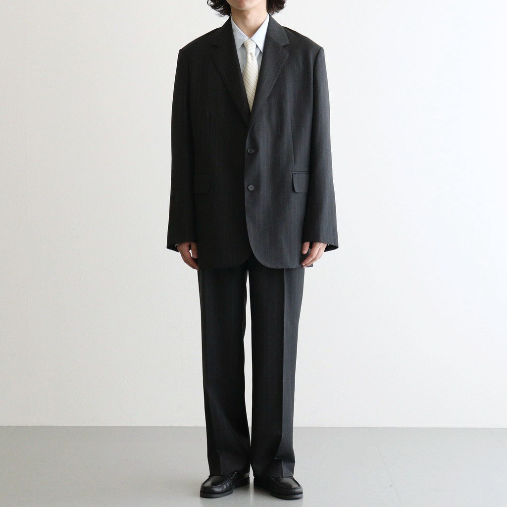 BLUEFACED WOOL TWO-TUCK SLACKS #CHARCOAL NAVY STRIPE [A26AP02BS]