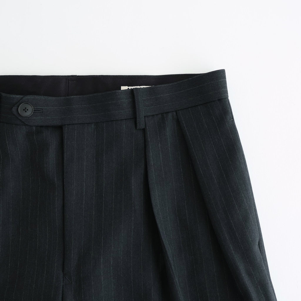 BLUEFACED WOOL TWO-TUCK SLACKS #CHARCOAL NAVY STRIPE [A25AP05BS]