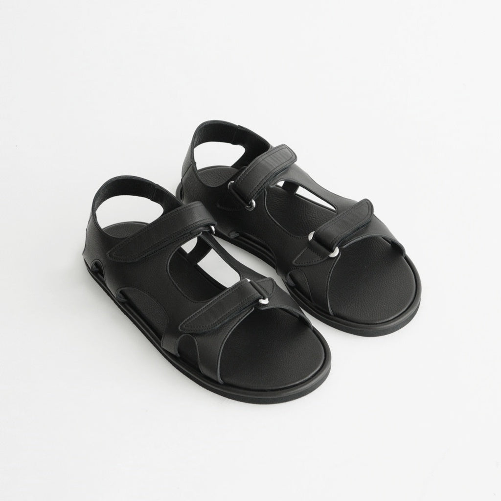 SOFT LEATHER DOUBLE STRAP SANDALS #BLACK [A26SS06QD]