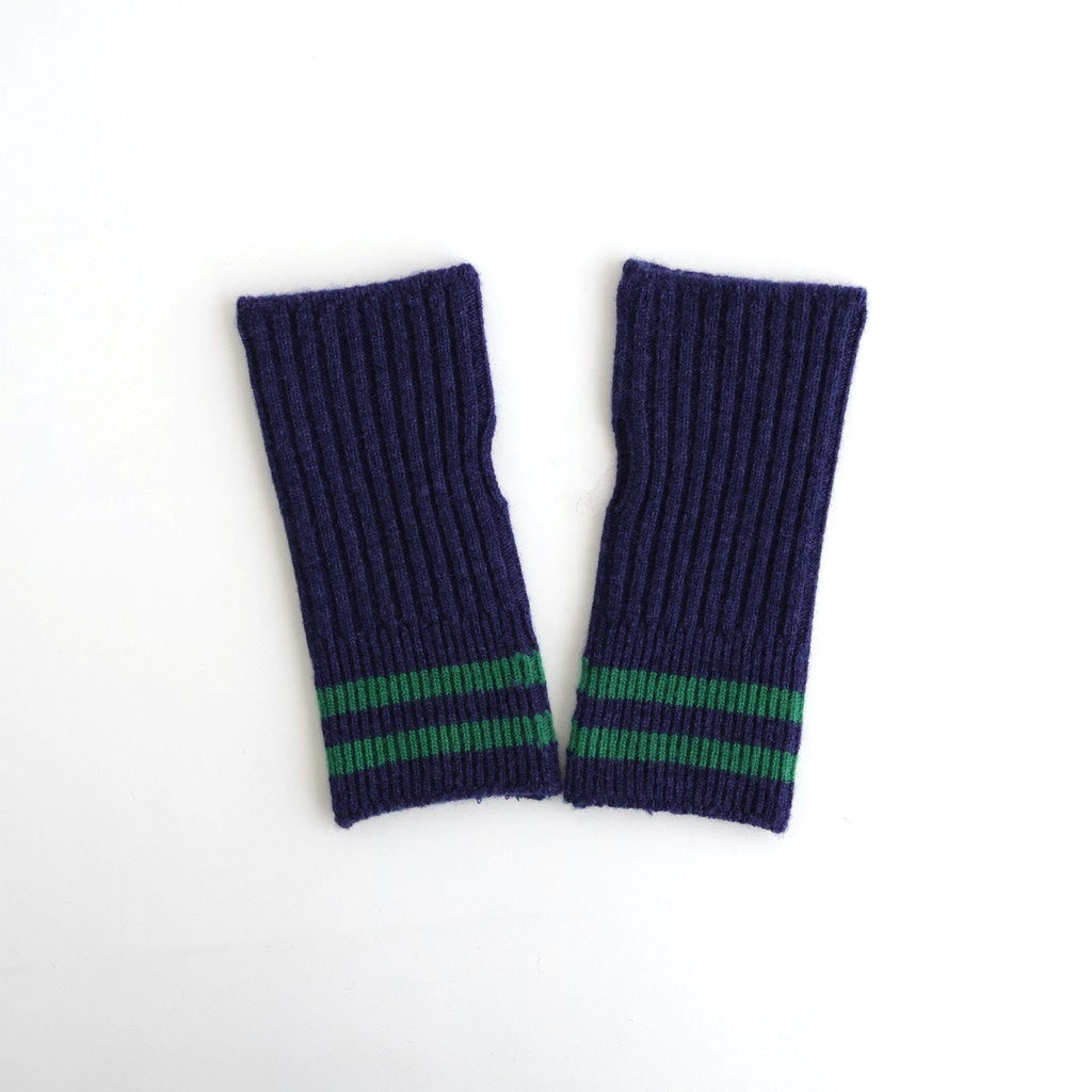 STRIPE SEAMLESS HAND WARMER ”MERINO LAMBS WOOL” #NAVY BLUE/GREEN [R5092-AW25]