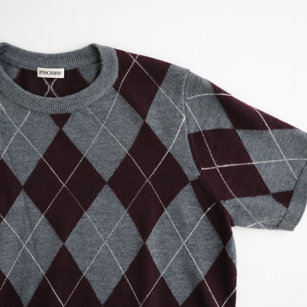 Argyle Short Sleeve #GREY×BORDEAUX [I26AW-K6]
