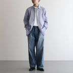 GIZA BROAD WASHED SHIRT #NAVY STRIPE [BLAGGM1004]
