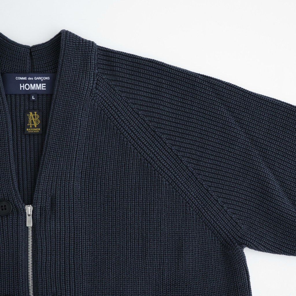 BATONER ウール梳毛片畔 Vネックカーディガン #CHARCOAL BLUE [HR-N002-051]