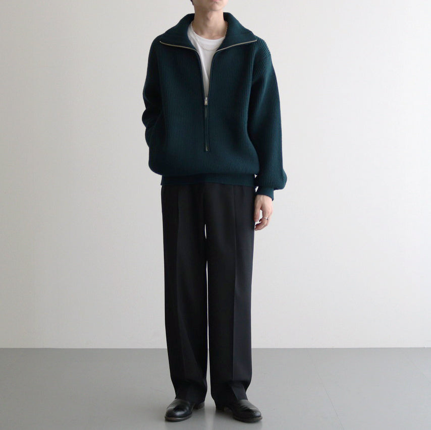 3/4 FRONT ZIP HIGHNECK RIB SWEATER #GREEN [YK24FW0829S]