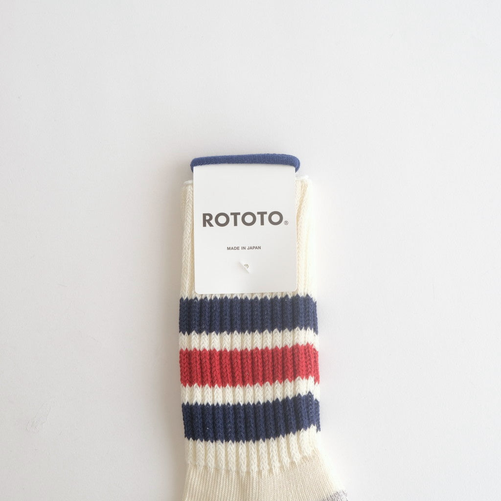 COARSE RIBBED OLDSCHOOL CREW SOCKS #NAVY/D.RED [R1255-AW25]