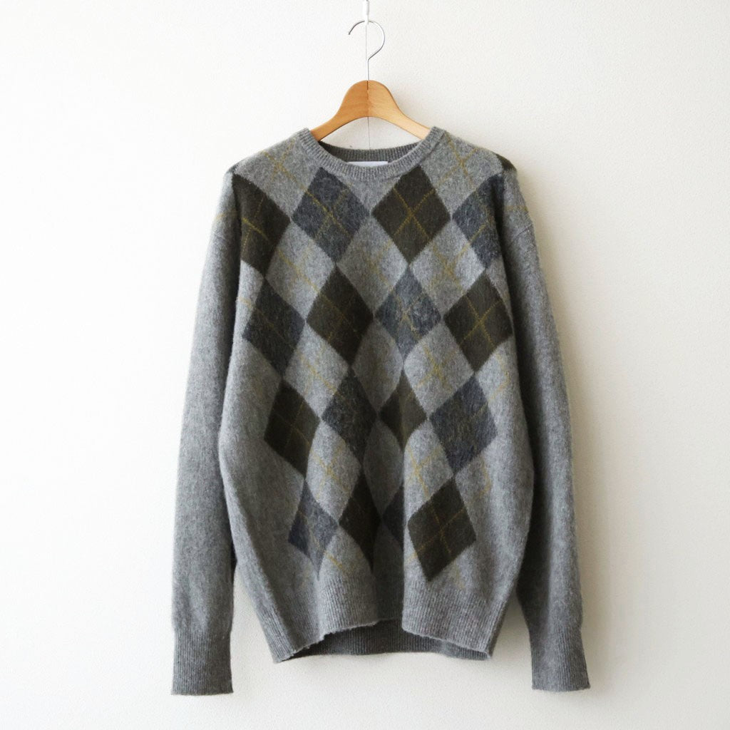 FINE WOOL ARGYLE KNIT CREW NECK LS #LIGHT GREY MULTI [ST.1649]