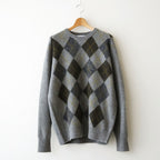 FINE WOOL ARGYLE KNIT CREW NECK LS #LIGHT GREY MULTI [ST.1649]