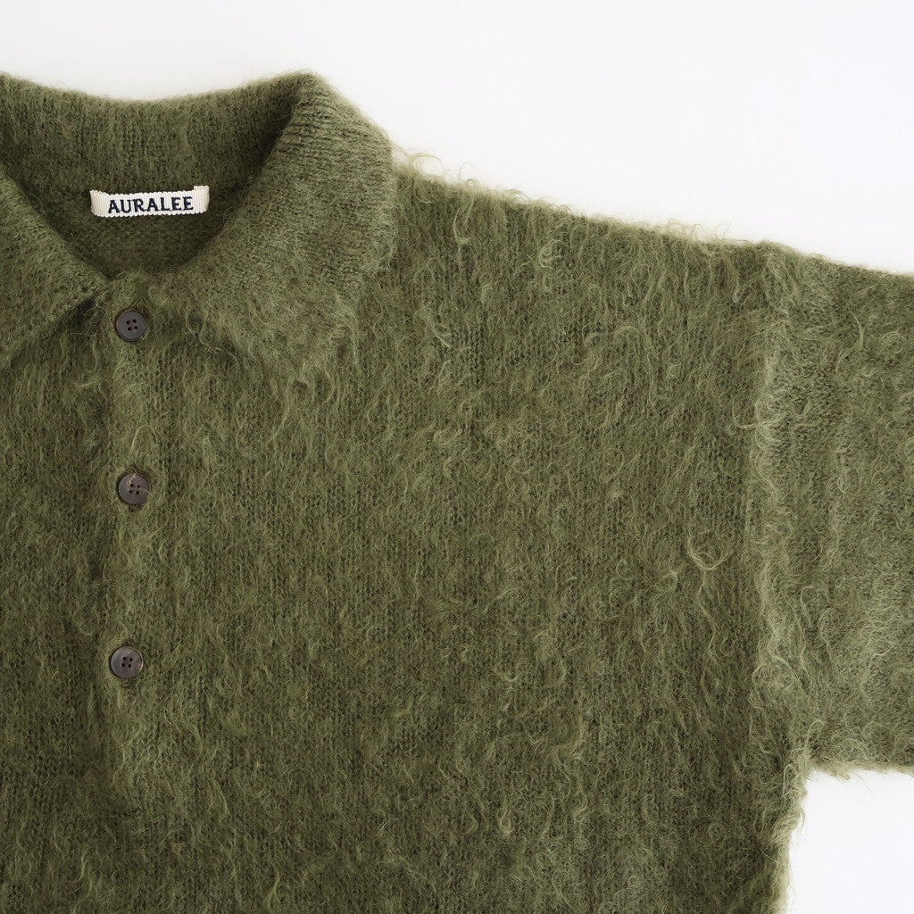 BRUSHED SUPER KID MOHAIR KNIT POLO #OLIVE [A25AP01KM]
