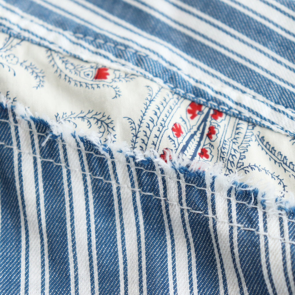 綿ツイルストライプ×綿タイプライター S/Sシャツ #BLUE [HO-B019-051]