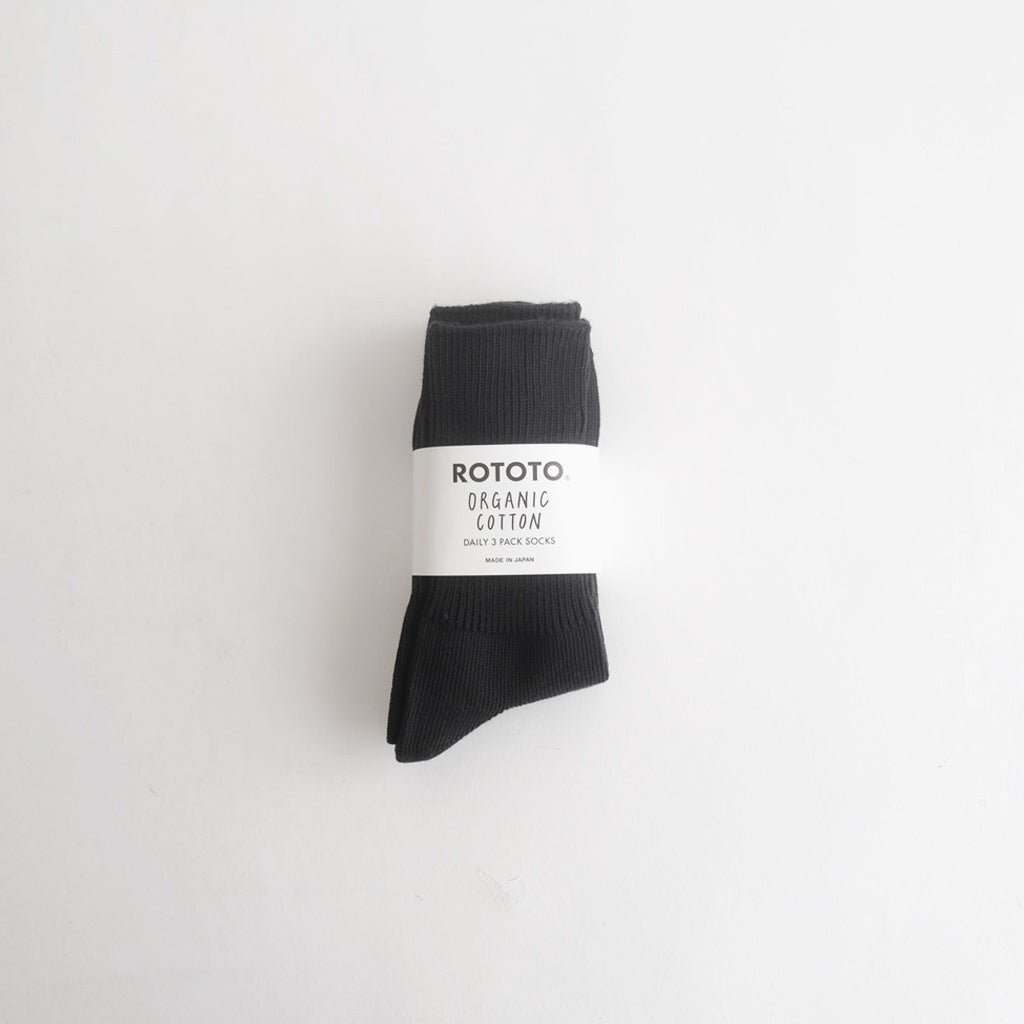 ORGANIC DAILY 3 PACK RIBBED CREW SOCKS #BLACK [R1427-AW25]