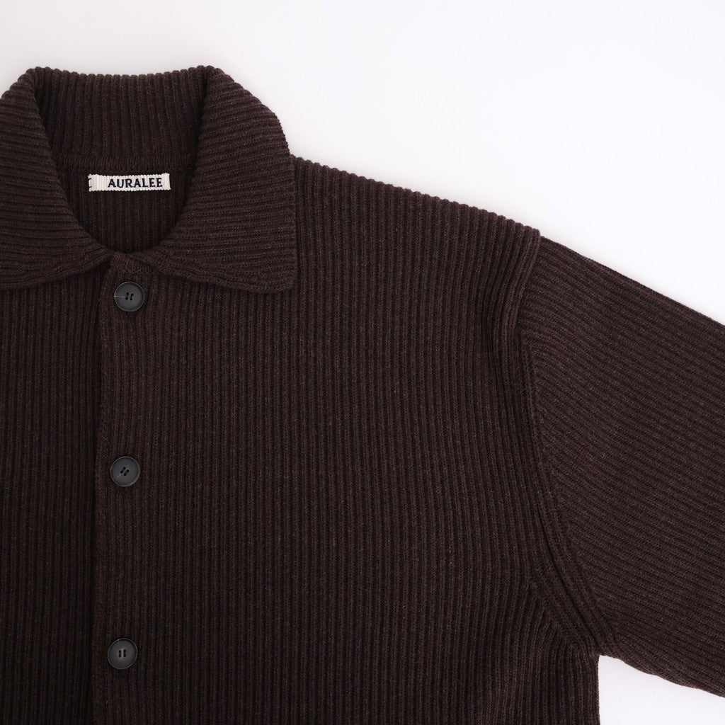 SUPER FINE WOOL RIB KNIT SHIRT CARDIGAN #TOP BROWN [A25AC01RK
