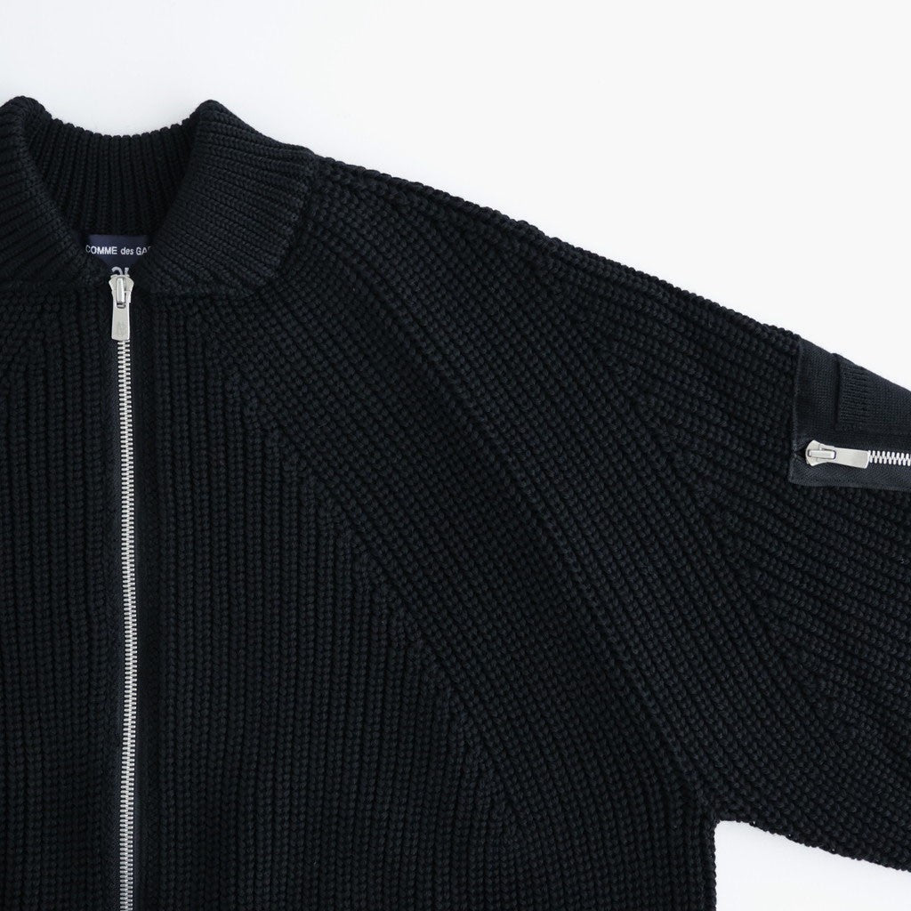 BATONER ウール梳毛片畔 ジップカーディガン #BLACK [HR-N003-051]