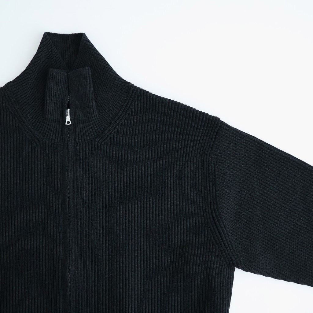 SUPER FINE WOOL RIB KNIT ZIP CARDIGAN #TOP BLACK [A26AC01RK]