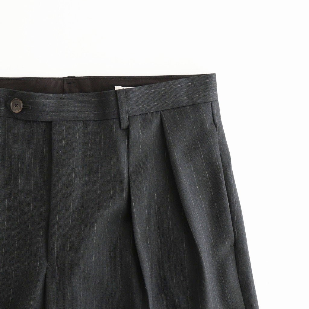 BLUEFACED WOOL TWO-TUCK SLACKS #CHARCOAL NAVY STRIPE [A26AP04BS]