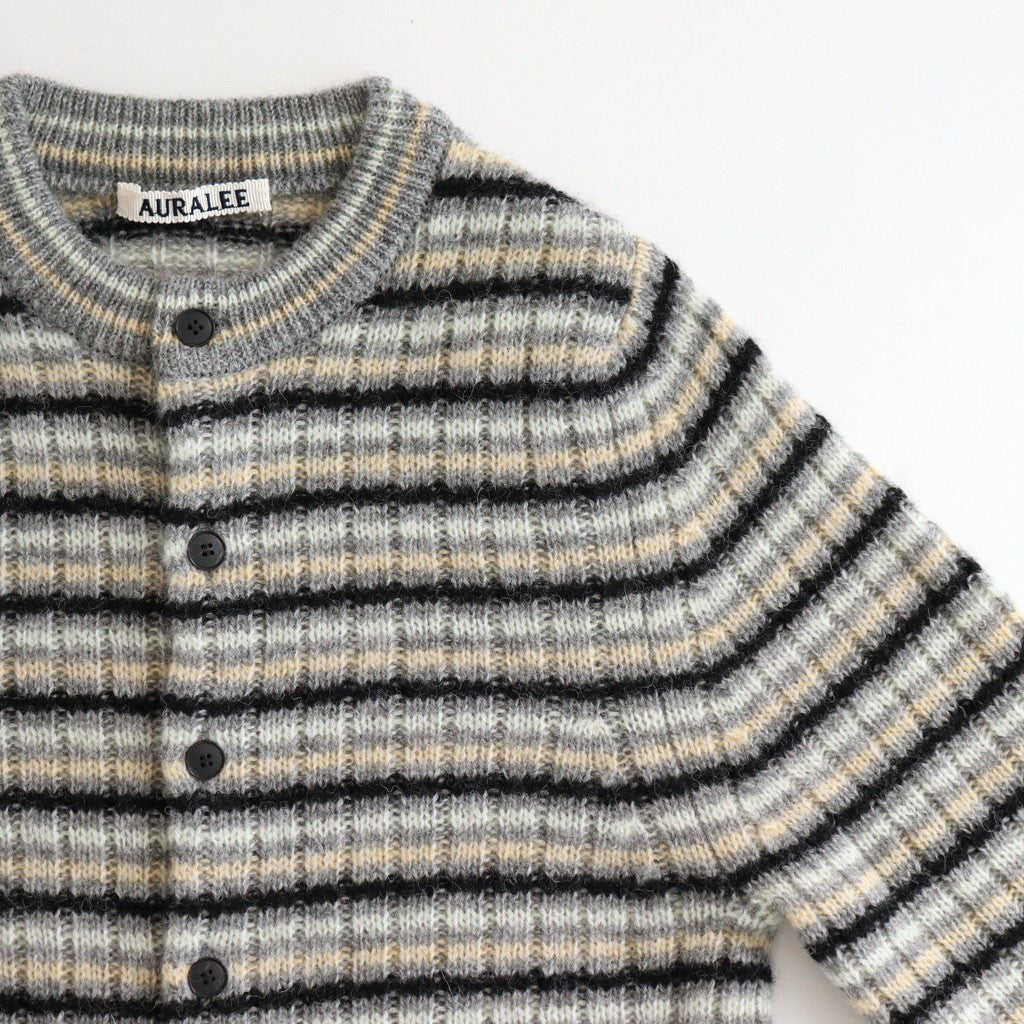 SHETLAND WOOL CASHMERE RIB KNIT CREW-NECK CARDIGAN #GRAY STRIPE [A25AC02SB]