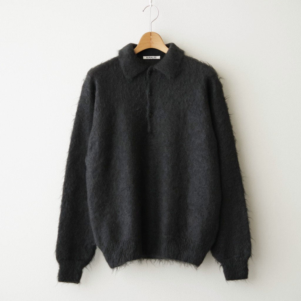 BRUSHED SUPER KID MOHAIR KNIT POLO #INK BLACK [A26AP01KM]