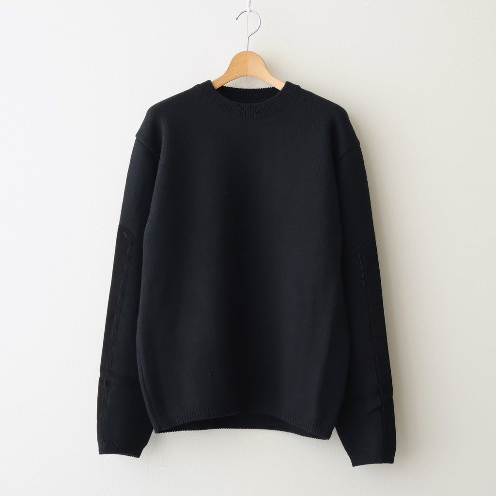 Suede Leather Elbow Patch Sweater #BLACK [YK25FW01108S]