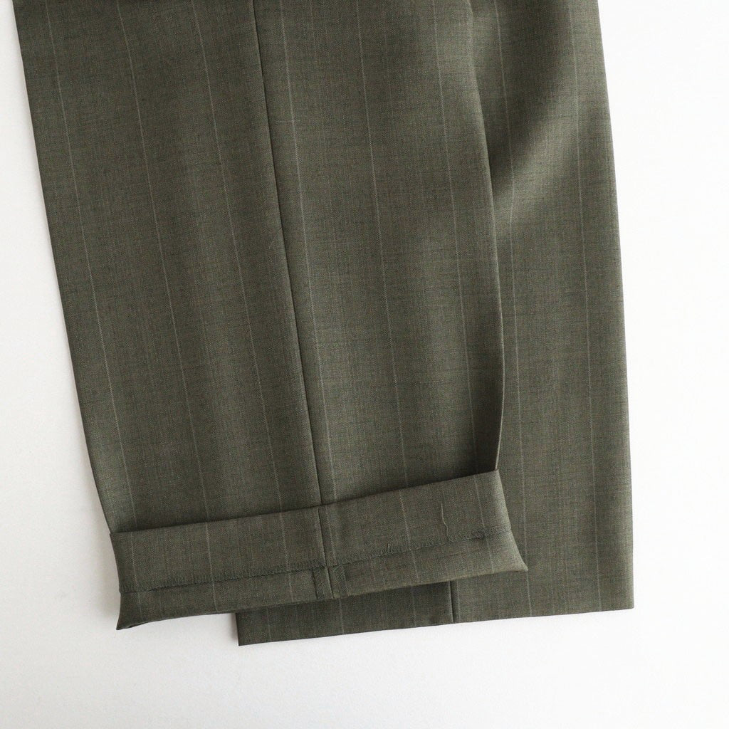 BLUEFACED WOOL TWO-TUCK SLACKS #OLIVE GRAY STRIPE [A26AP04BS]