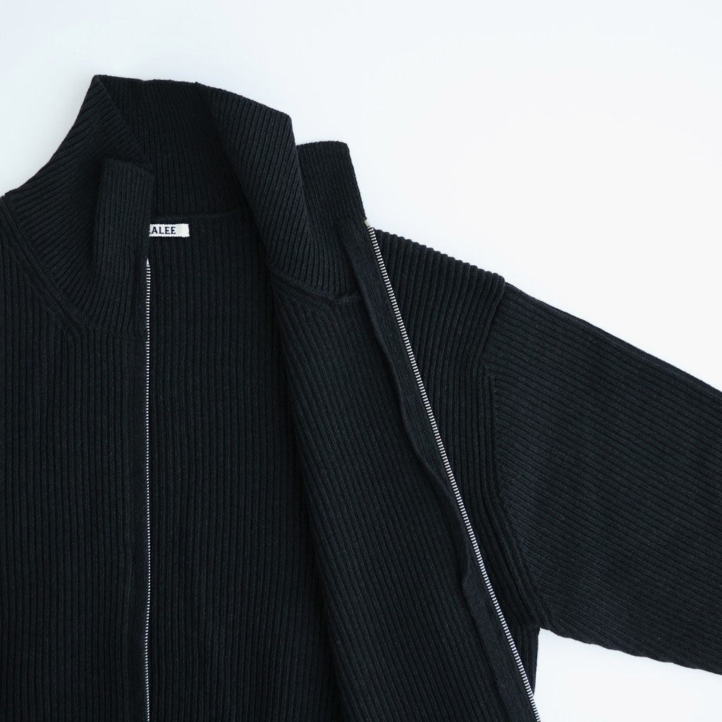 SUPER FINE WOOL RIB KNIT ZIP CARDIGAN #TOP BLACK [A26AC01RK]