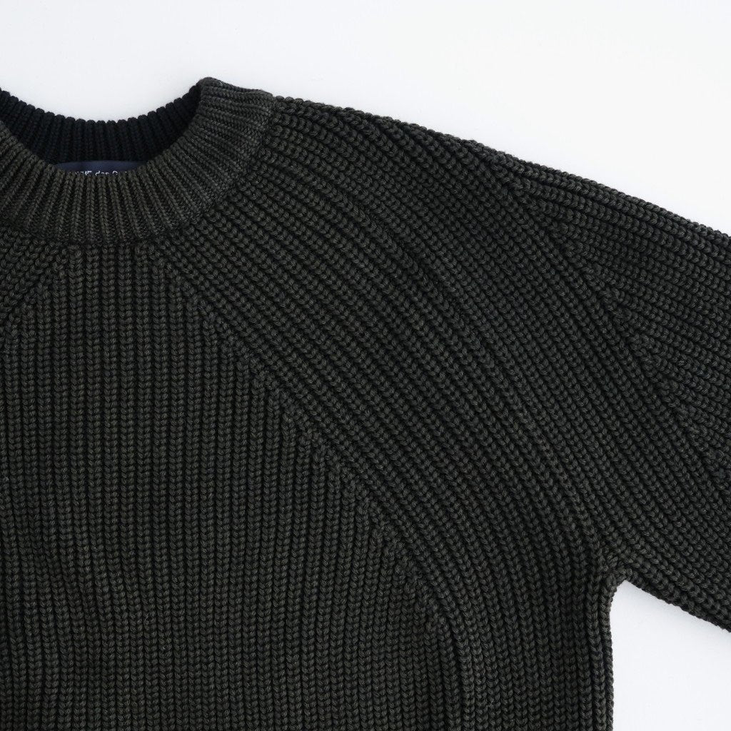 BATONER ウール梳毛片畔 ブリーチ加工 セーター #BLACK [HR-N001-051]