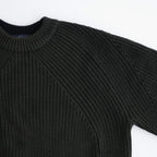 BATONER ウール梳毛片畔 ブリーチ加工 セーター #BLACK [HR-N001-051]