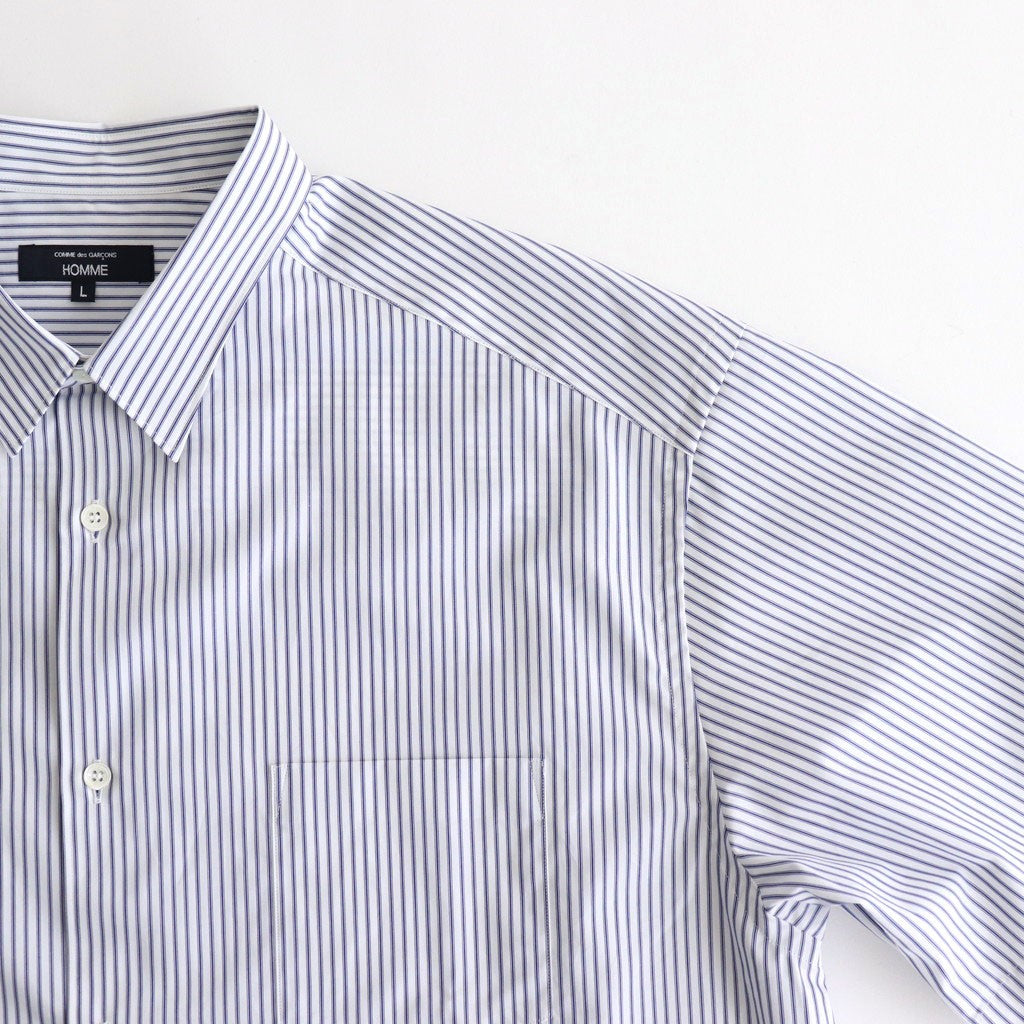 綿ストライプ S/S シャツ #WHITE×SAX [HO-B023-051]