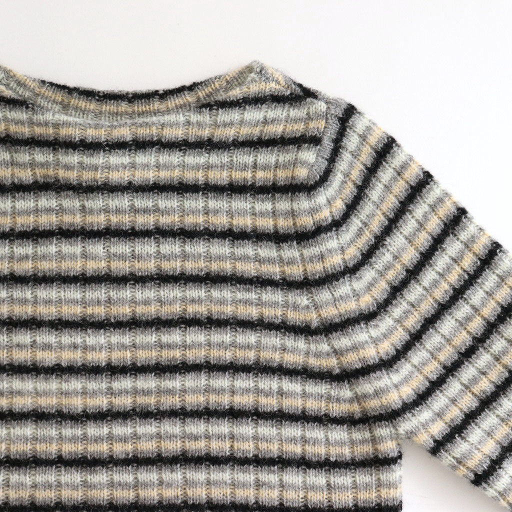 SHETLAND WOOL CASHMERE RIB KNIT BOAT-NECK P/O #GRAY STRIPE [A25AP03SB]