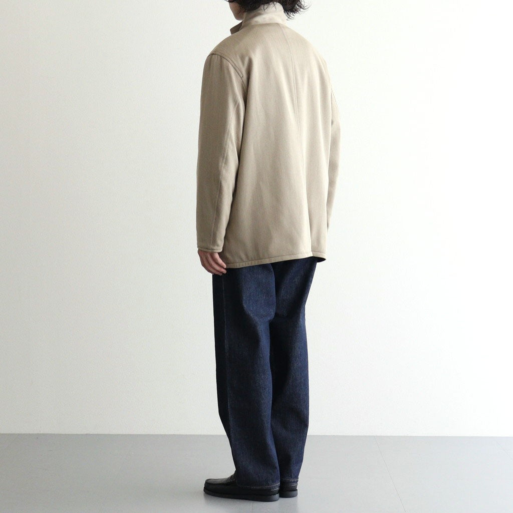 REVERSIBLE WOOL TWISTED TWILL / SHEEP LEATHER HALF COAT #KHAKI BEIGE CHAMBRAY × BLACK [A26AC01AN]