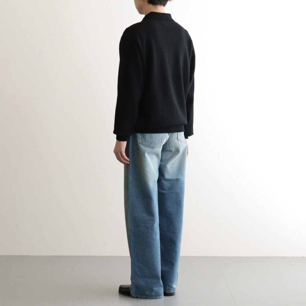 EXTRA FINE WOOL KNIT POLO LS #BLACK [ST.1477]