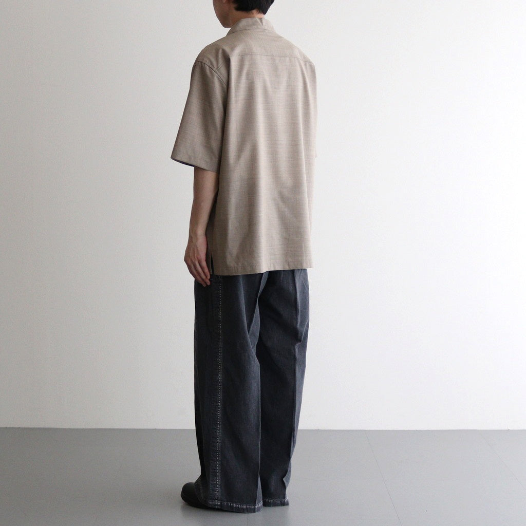 SUPER FINE TROPICAL WOOL OPEN COLLAR HALF SLEEVED SHIRT #TOP LIGHT BROWN [A25SS02WT]