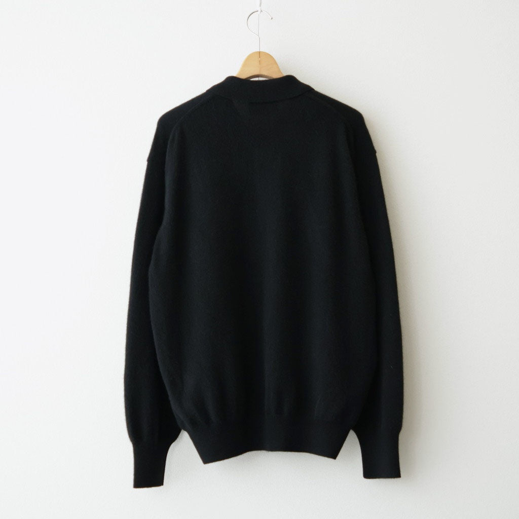 PURE CASHMERE KNIT POLO LS #BLACK [ST.1630]