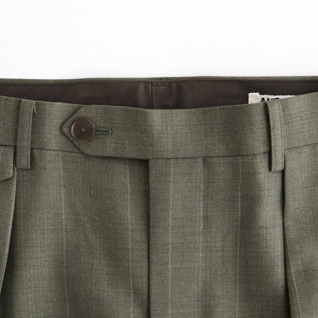 BLUEFACED WOOL TWO-TUCK SLACKS #OLIVE GRAY STRIPE [A26AP04BS]