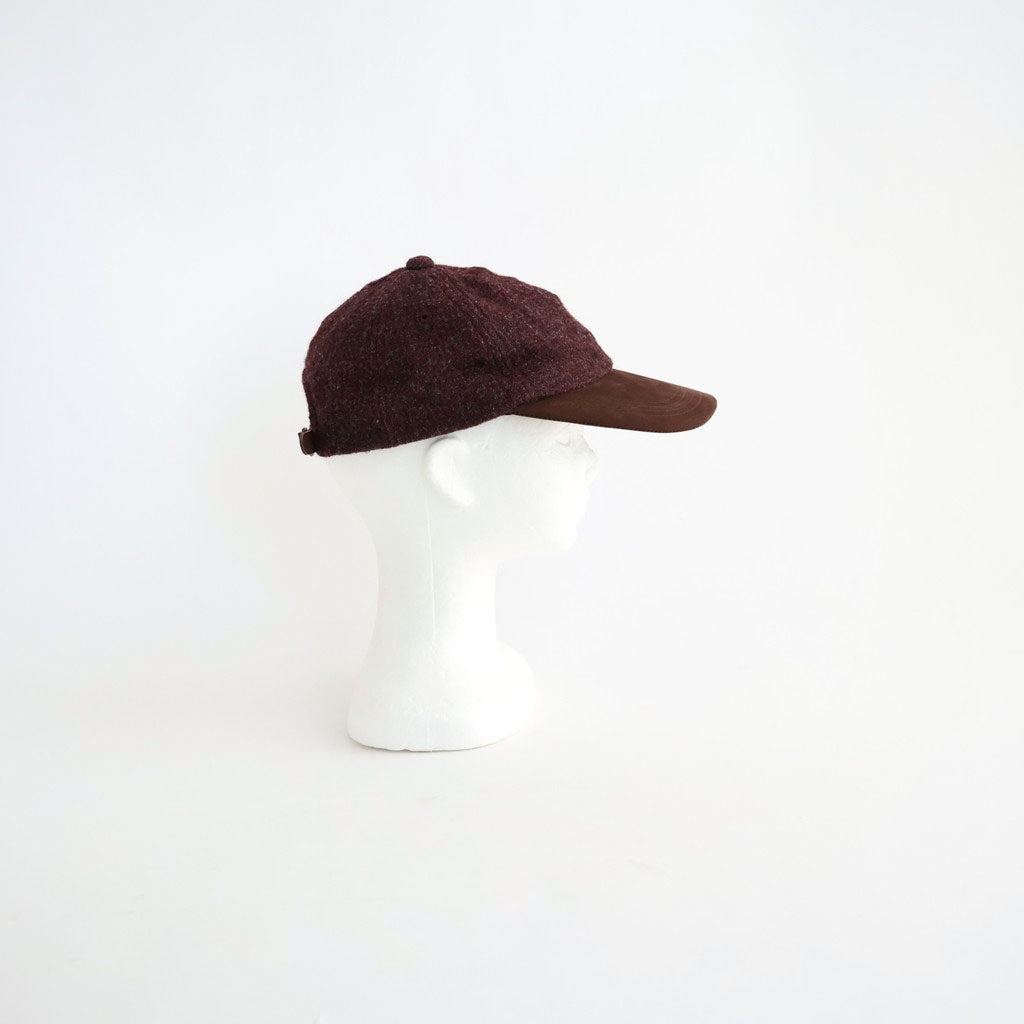ウールヘリンボーン生地縮絨×レザー キャップ #BURGUNDY [HR-K601-051]