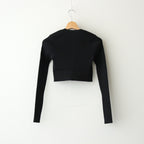 COTTON HIGH GAUGE RIB KNIT CROPPED CREW NECK CARDIGAN #BLACK [A00C04HR]