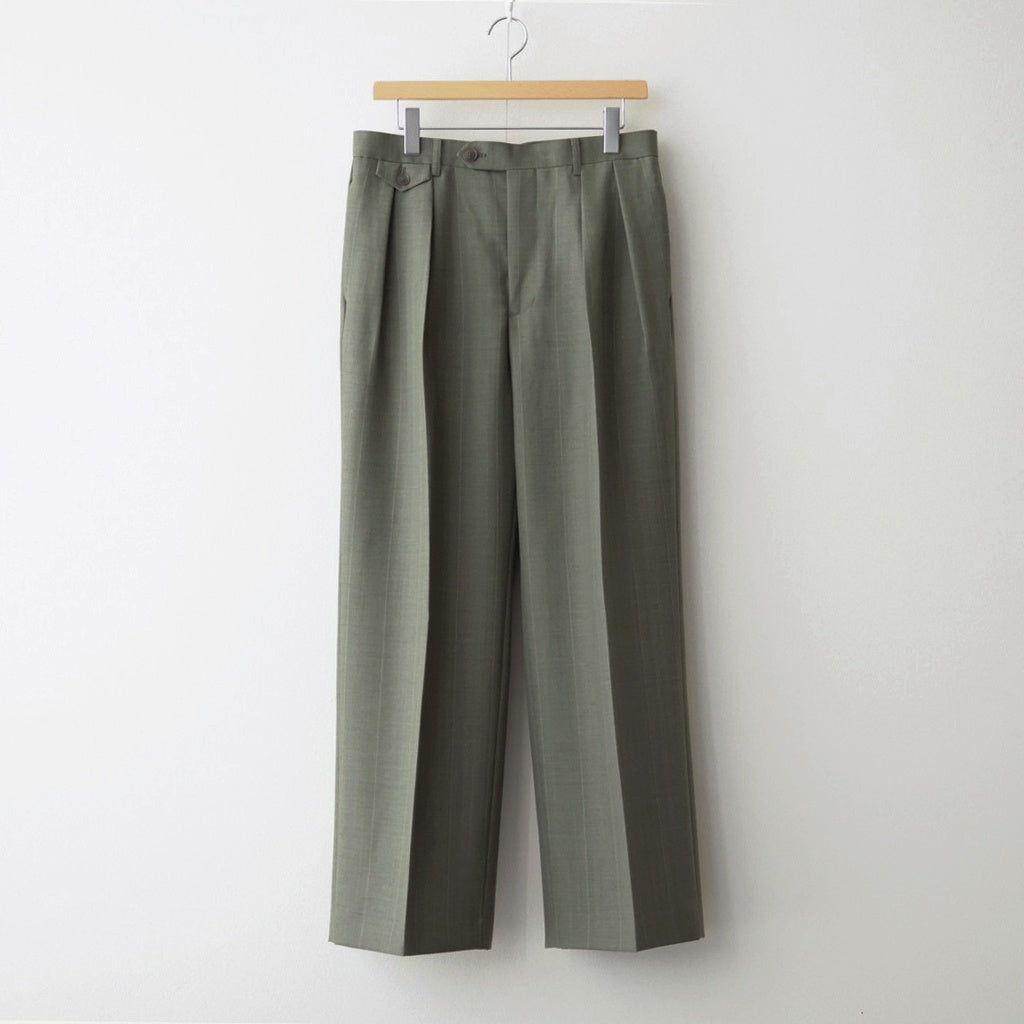 BLUEFACED WOOL TWO-TUCK SLACKS #OLIVE GRAY STRIPE [A26AP04BS]